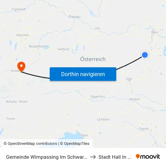Gemeinde Wimpassing Im Schwarzatale to Stadt Hall In Tirol map