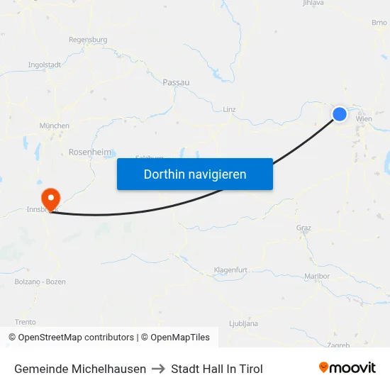 Gemeinde Michelhausen to Stadt Hall In Tirol map