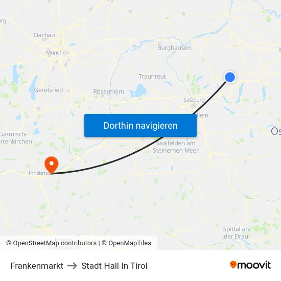 Frankenmarkt to Stadt Hall In Tirol map