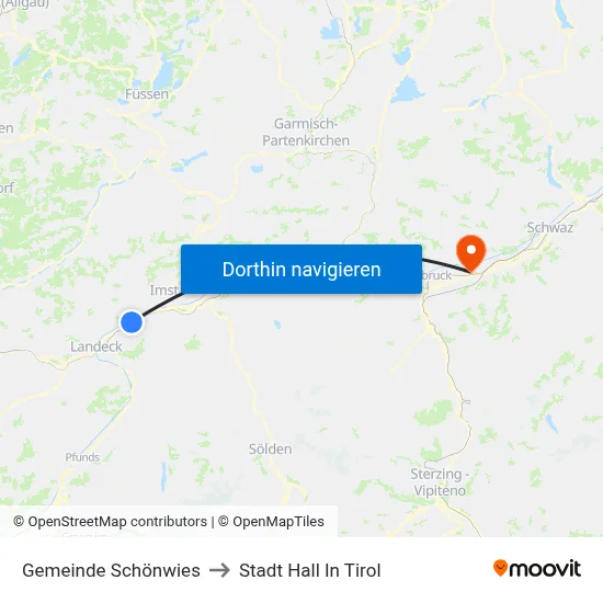 Gemeinde Schönwies to Stadt Hall In Tirol map