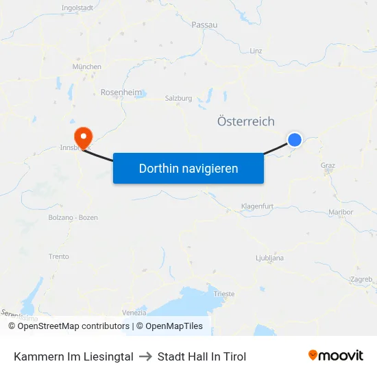 Kammern Im Liesingtal to Stadt Hall In Tirol map