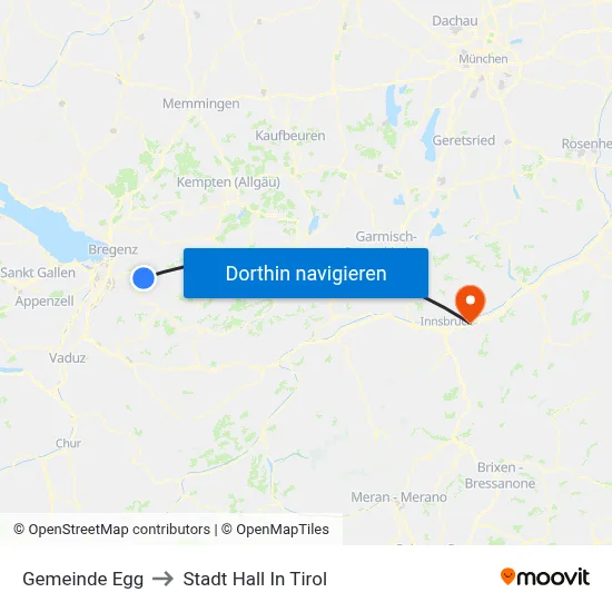 Gemeinde Egg to Stadt Hall In Tirol map