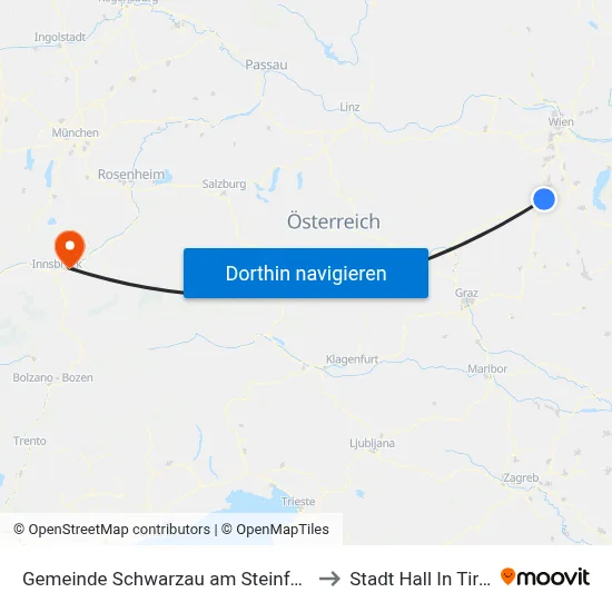 Gemeinde Schwarzau am Steinfeld to Stadt Hall In Tirol map