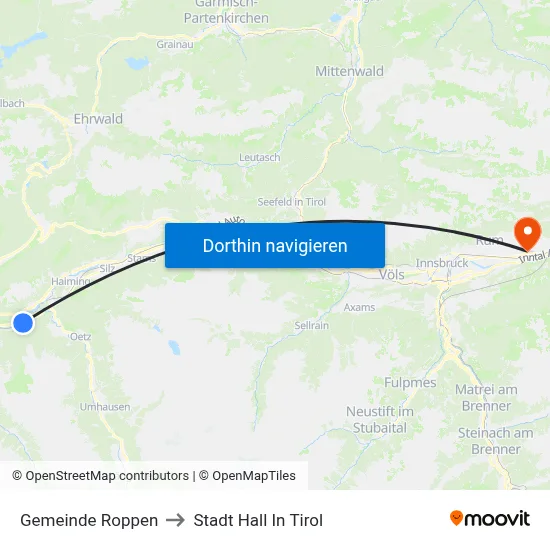 Gemeinde Roppen to Stadt Hall In Tirol map