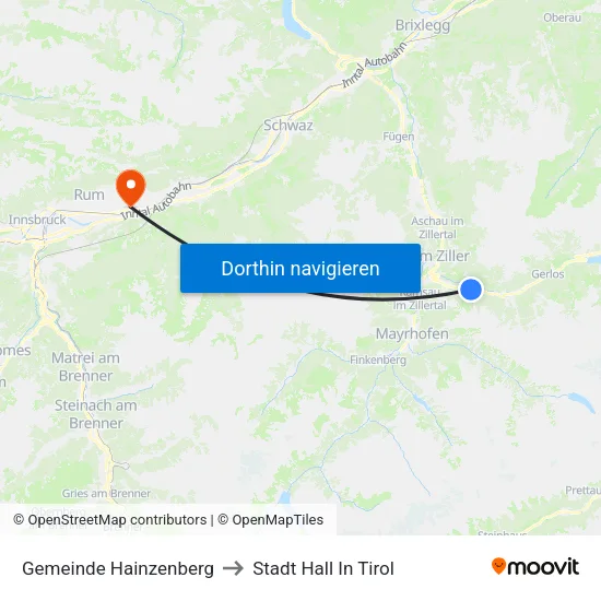 Gemeinde Hainzenberg to Stadt Hall In Tirol map