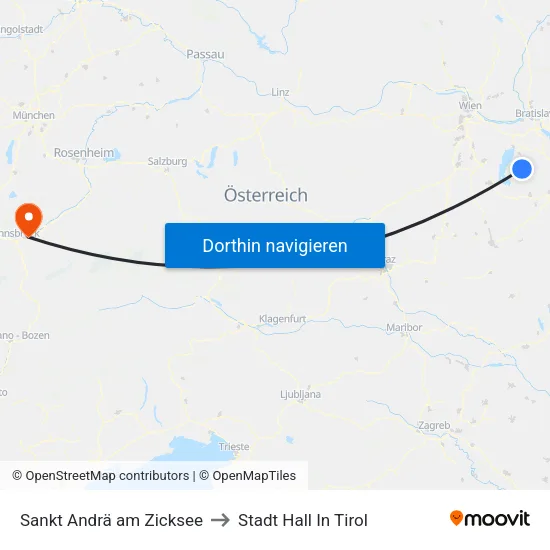 Sankt Andrä am Zicksee to Stadt Hall In Tirol map