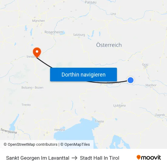 Sankt Georgen Im Lavanttal to Stadt Hall In Tirol map