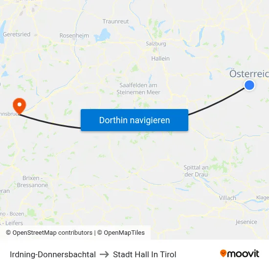 Irdning-Donnersbachtal to Stadt Hall In Tirol map