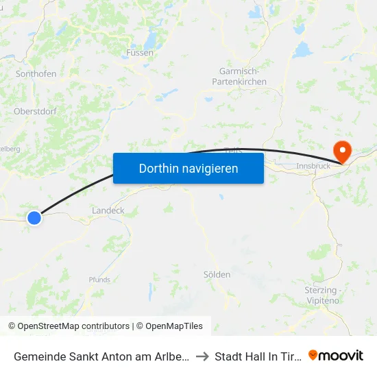 Gemeinde Sankt Anton am Arlberg to Stadt Hall In Tirol map