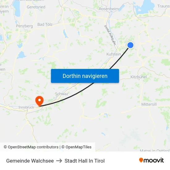 Gemeinde Walchsee to Stadt Hall In Tirol map