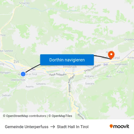 Gemeinde Unterperfuss to Stadt Hall In Tirol map