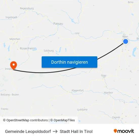 Gemeinde Leopoldsdorf to Stadt Hall In Tirol map