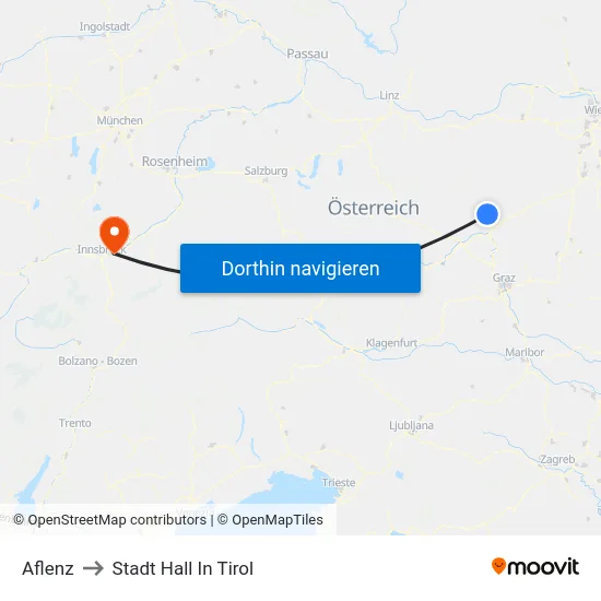 Aflenz to Stadt Hall In Tirol map