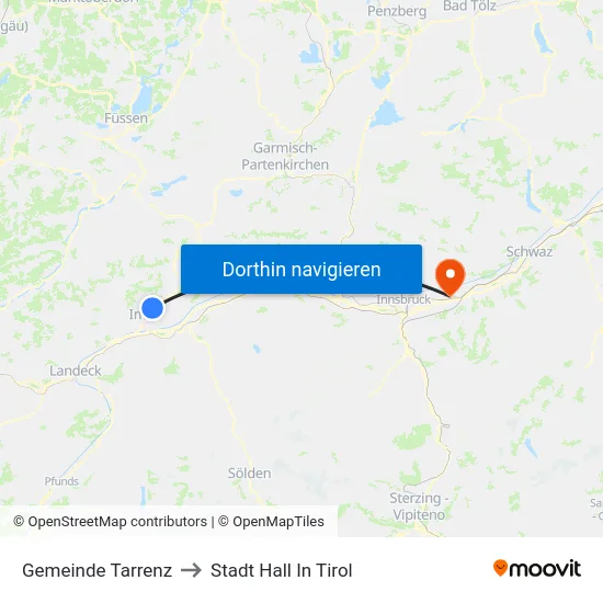 Gemeinde Tarrenz to Stadt Hall In Tirol map