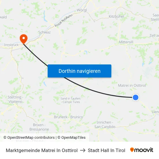 Marktgemeinde Matrei In Osttirol to Stadt Hall In Tirol map