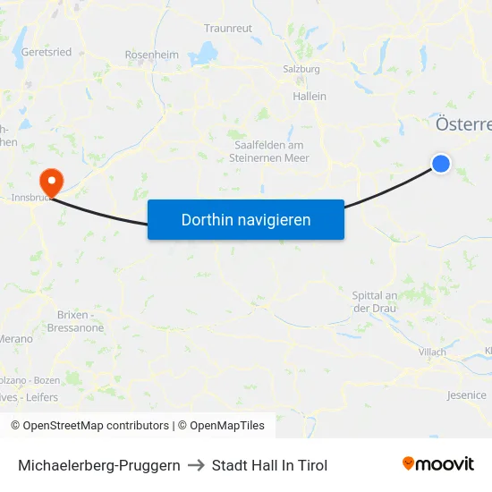 Michaelerberg-Pruggern to Stadt Hall In Tirol map