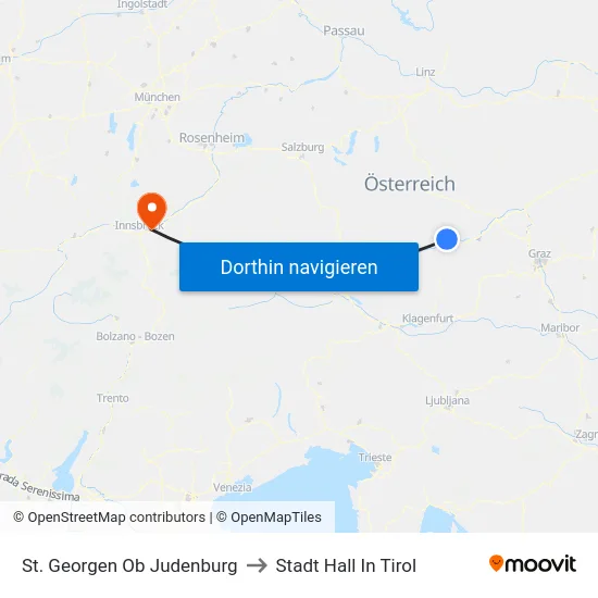 St. Georgen Ob Judenburg to Stadt Hall In Tirol map