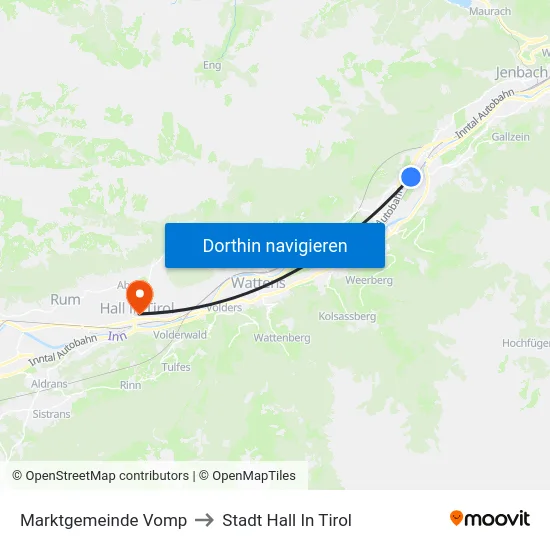 Marktgemeinde Vomp to Stadt Hall In Tirol map