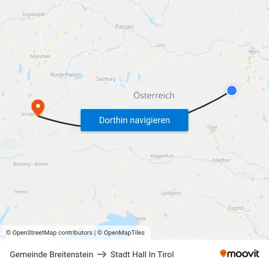 Gemeinde Breitenstein to Stadt Hall In Tirol map