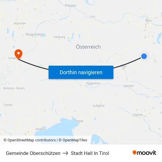 Gemeinde Oberschützen to Stadt Hall In Tirol map