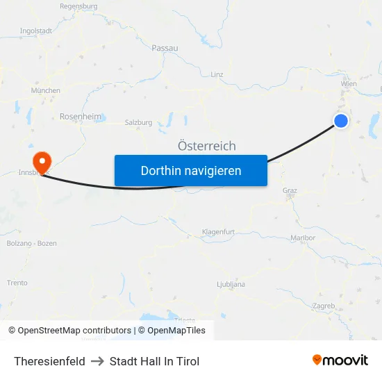 Theresienfeld to Stadt Hall In Tirol map