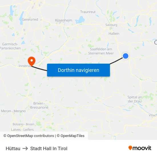 Hüttau to Stadt Hall In Tirol map
