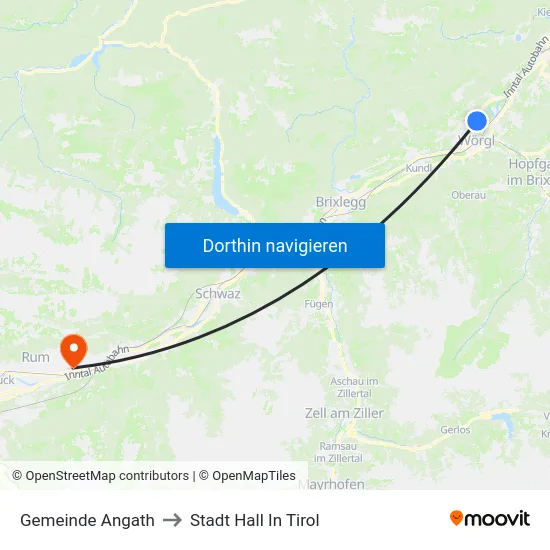 Gemeinde Angath to Stadt Hall In Tirol map