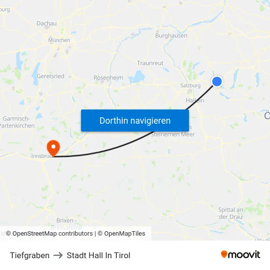 Tiefgraben to Stadt Hall In Tirol map