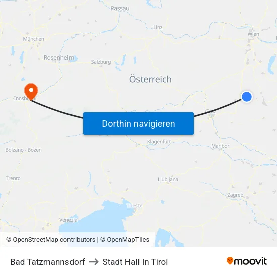 Bad Tatzmannsdorf to Stadt Hall In Tirol map