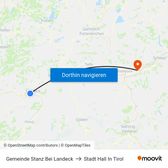 Gemeinde Stanz Bei Landeck to Stadt Hall In Tirol map