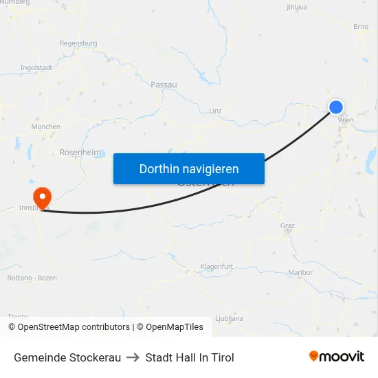 Gemeinde Stockerau to Stadt Hall In Tirol map