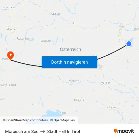 Mörbisch am See to Stadt Hall In Tirol map