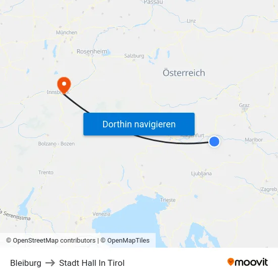 Bleiburg to Stadt Hall In Tirol map