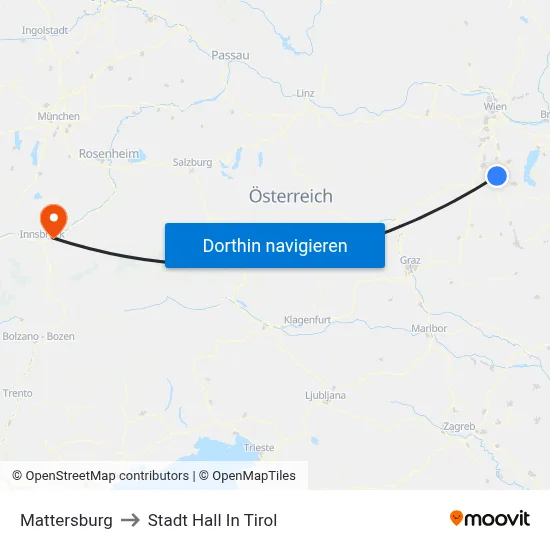 Mattersburg to Stadt Hall In Tirol map
