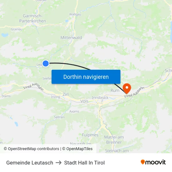 Gemeinde Leutasch to Stadt Hall In Tirol map