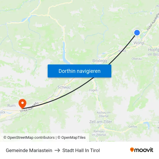 Gemeinde Mariastein to Stadt Hall In Tirol map