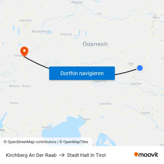 Kirchberg An Der Raab to Stadt Hall In Tirol map