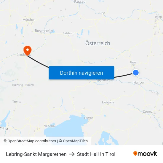 Lebring-Sankt Margarethen to Stadt Hall In Tirol map