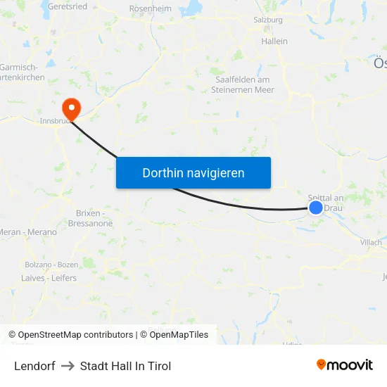 Lendorf to Stadt Hall In Tirol map