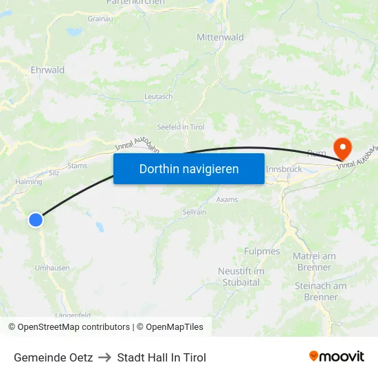 Gemeinde Oetz to Stadt Hall In Tirol map
