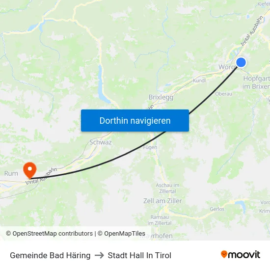 Gemeinde Bad Häring to Stadt Hall In Tirol map