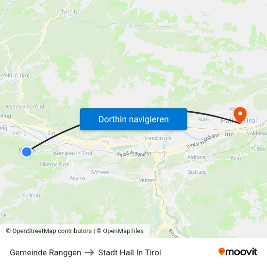 Gemeinde Ranggen to Stadt Hall In Tirol map