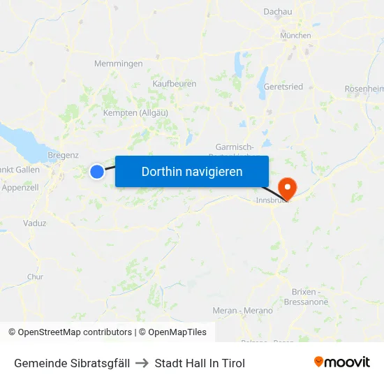Gemeinde Sibratsgfäll to Stadt Hall In Tirol map