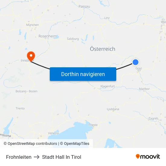 Frohnleiten to Stadt Hall In Tirol map