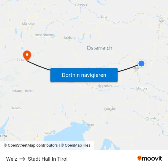 Weiz to Stadt Hall In Tirol map