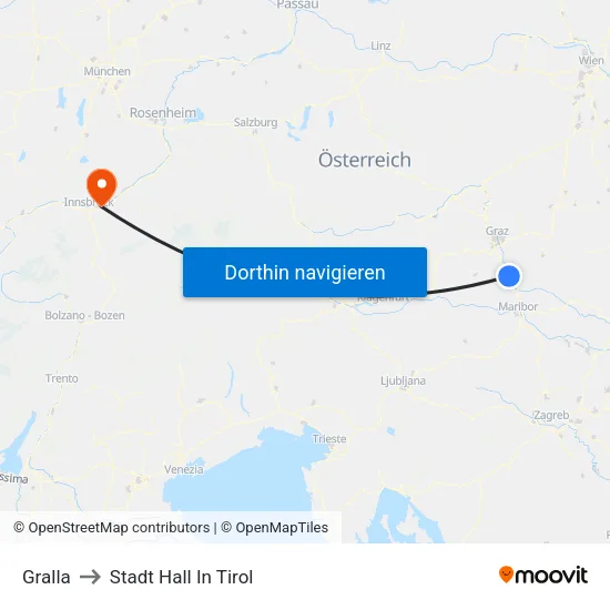 Gralla to Stadt Hall In Tirol map