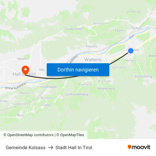 Gemeinde Kolsass to Stadt Hall In Tirol map