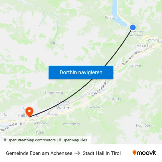 Gemeinde Eben am Achensee to Stadt Hall In Tirol map