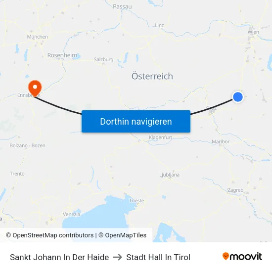 Sankt Johann In Der Haide to Stadt Hall In Tirol map