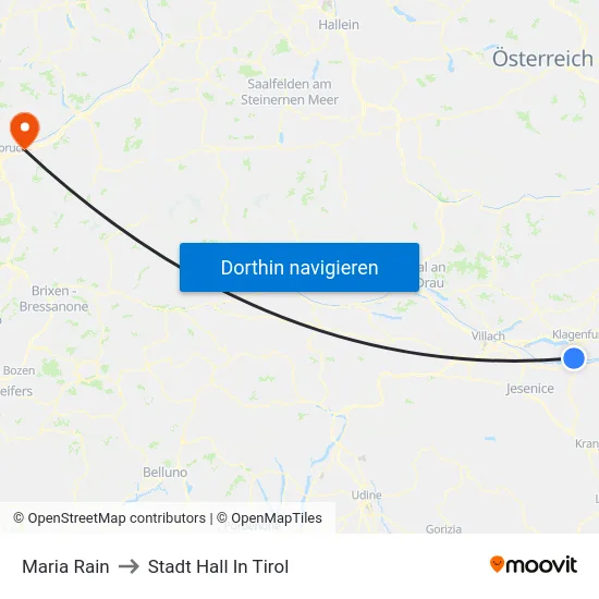 Maria Rain to Stadt Hall In Tirol map